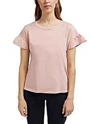 ESPRIT Kurzarmblusen ESPRIT T-Shirt mit Volant-Ärmeln, Organic Cotton