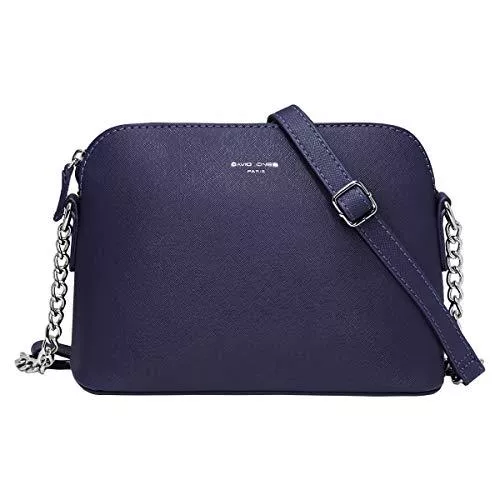 David Jones Taschen & Rucksäcke David Jones - Damen Kleine Umhängetasche - Saffiano Leder Feste Schultertasche - Kette Schulterriemen Abendtasche - Reißverschluss Handtasche - City Clutch Party Zip Crossbody Bag Mode - Blau