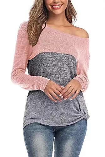QAKEHU Langarmshirts QAKEHU Langarmshirt Damen Oberteile Casual Lose Einfarbig Pullover Blusen Tuniken Shirt Elegant Tops