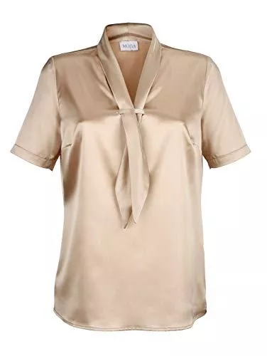 MONA Kurzarmblusen MONA Damen Bluse Goldfarben Kunstfaser