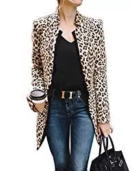 FRECOCCIALO Blazer Frecoccialo Damen Blazer Leopard Bedruckte Langarm Jacke Langer Slim Fit Mantel Jacket Outwear