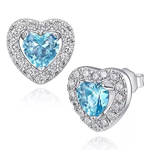 SIMPLGIRL Schmuck Damen Ohrringe 925 Sterling Silber Geburtsstein Ohrringe mit 5A Kubik Zirkonia Herz Ohrstecker mit Schmuck Geschenk-Box