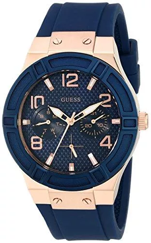 GUESS Uhren GUESS Women's Stainless Steel Silicone Casual Watch, Color: Rose Gold-Tone/Rigor Blue (Model: U0571L1)