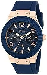 GUESS Uhren GUESS Women's Stainless Steel Silicone Casual Watch, Color: Rose Gold-Tone/Rigor Blue (Model: U0571L1)