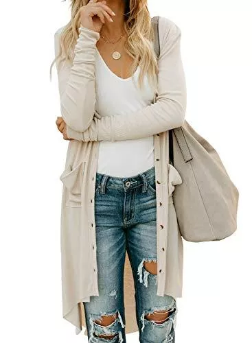 Itsmode Strickjacken Itsmode Damen Strickjacke Lang Cardigan Casual Langarm Wasserfall Jacke Gestrickt Sweatshirt Übergroß Lose Outwear Mantel Langarmshirt Strickmantel mit Tasche