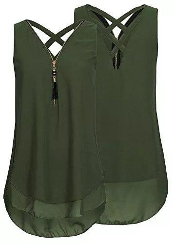 Flying Rabbit Ärmellose Blusen Flying Rabbit Damen Shirt Chiffon Bluse Langarmshirt mit Reißverschluss Vorne V-Ausschnitt Tops T-Shirt