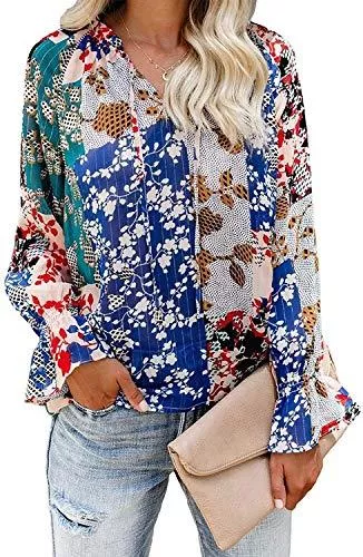 Maavoki Langarmblusen Maavoki Damen Chiffon Bluse Langarm Shirts Polka Dot Rundhals Oberteile Pom Pom Tops Shirt