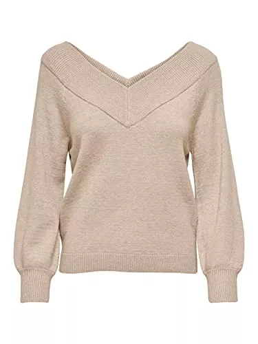 JDY NOOS Pullover & Strickmode JDY Damen Struktur Strickpullover V-Ausschnitt Sweater Off Schoulder Pullover Langarm Oberteil JDYSHANON