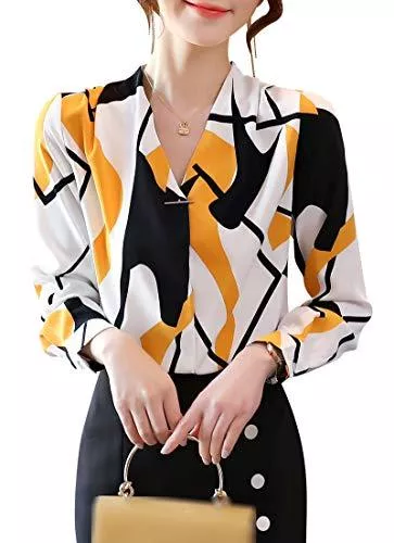 DOVWOER Langarmblusen DOVWOER Damen Sommer Bluse Hemd V Ausschnitt Rundhals Elegant Kurze Ärmel Tunika Casual Tops Oberteile S-2XL