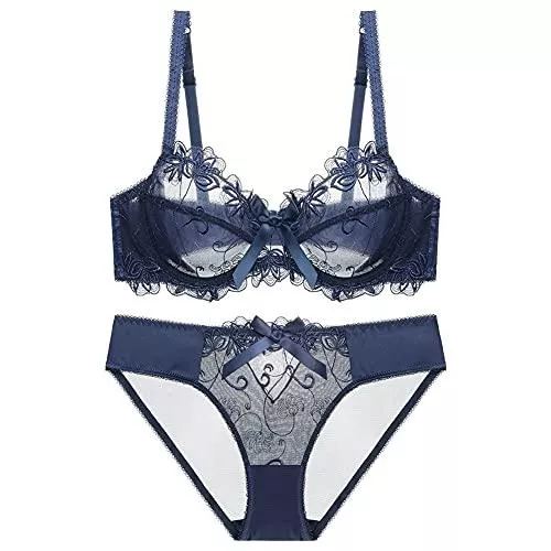 Hong Yi Fei Unterwäsche & Dessous Hong Yi Fei-Shop BH Set Push Up BH-Slip-Dessous-Set, Frauen Teenager Floral Lace Bralette Maching Panty Underwire Sets und Verstellbare Träger (Color : Blue, Size : 80B)