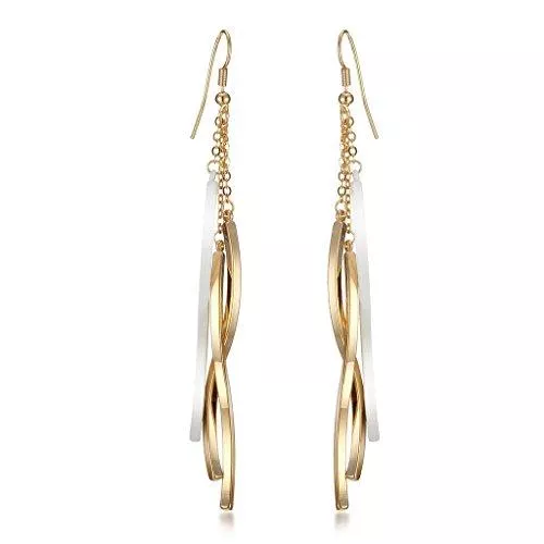 G-Store Schmuck Gemini Ohrhänger (Gold 18K), zweifarbige Elemente, Langform, sehr leicht, für jeden Anlass, beliebt bei Girls &amp; Damen, 4,0 cm Länge