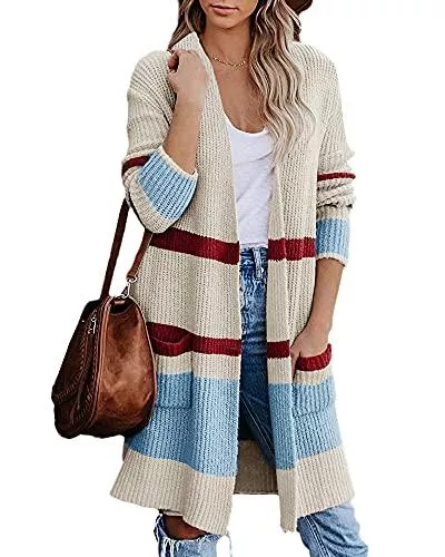 kenoce Strickjacken kenoce Strickjacke Damen Lang Cardigan mit Taschen Pullover Langarm Offene Strickmantel Lose Oberteil