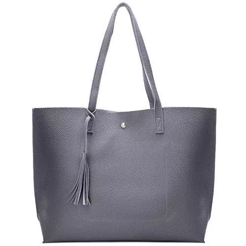 Myhozee Taschen & Rucksäcke Myhozee Handtasche Damen Groß - Schultertasche Leder Shopper Casual Shopping Bag Umhängetasche Tasche Henkeltasche Handtaschen Elegant Bags - Grau