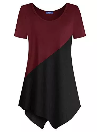 Amrto Kurzarmblusen Amrto Damen Langarm Tunika Asymmetrisch Farbblock T-Shirt Bluse Rundhals Longshirt Casual Oberteile Tops