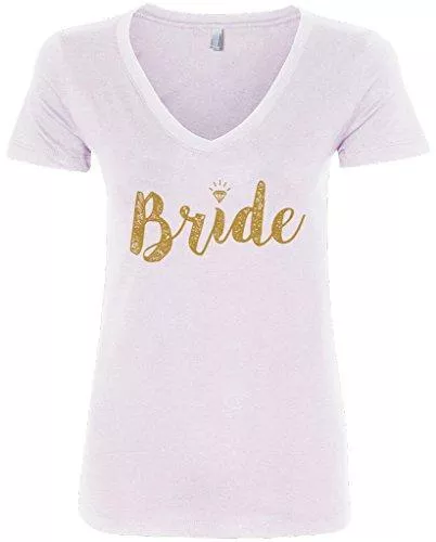 Threadrock T-Shirts Threadrock Damen T-Shirt Bride Gold Script V-Ausschnitt