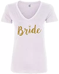 Threadrock T-Shirts Threadrock Damen T-Shirt Bride Gold Script V-Ausschnitt