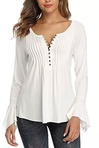 MISS MOLY Langarmblusen MISS MOLY Damen 3/4 Ärmel Bluse T-Shirt Knopfleiste Oberteile Tops Horn Hülse