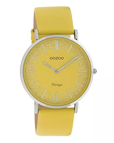 Oozoo Uhren Oozoo Vintage Flache Damenuhr mit Lederband Glitter Line mit Glitzer Elementen im Zifferblatt 40 MM