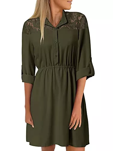 YOINS Freizeit YOINS Damen Kleider Blusenkleid Elegant Longshirt V-Ausschnitt 1/2 Ärmel Hemdkleid Kurze Minikleid mit Knöpfe