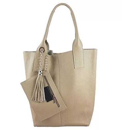 Freyday Taschen & Rucksäcke Freyday Damen Echtleder Shopper mit Schmucktasche in vielen Farben Schultertasche Henkeltasche Handtasche Metallic look S03