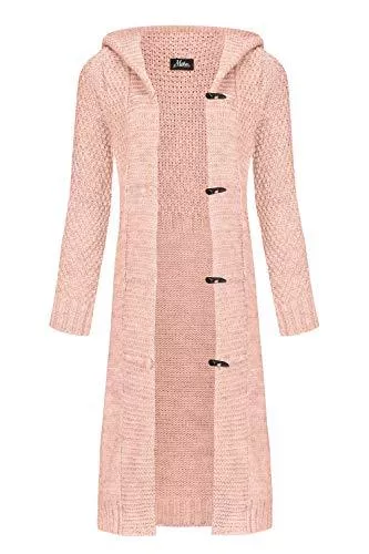 Mikos Strickjacken Mikos* Damen Cardigan Mantel Herbst Wolle Strickjacke mit Kapuze Long Lang Pulli Pullover Herbs Winter Beige Grau Schwarz S M L XL 36 38 40 42 (988)