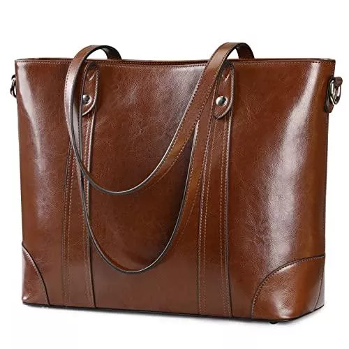 S-ZONE Taschen & Rucksäcke S-ZONE Damen Schultertasche 15,6 Inch Laptoptasche Große Leder Shopper Arbeitstasche Umhängetasche Handtasche mit Gepolstertem Laptopfach
