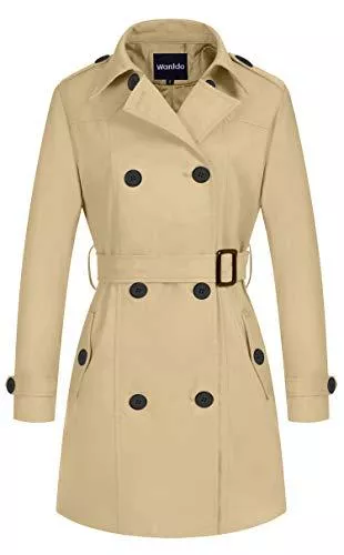 Wantdo Mäntel Wantdo Damen Herbst Jacke Winddichte Cabanjacke mit Schulterknöpfen Schulterklappen Slim Fit Lange Jacken Verstellbare Gürtel Mantel