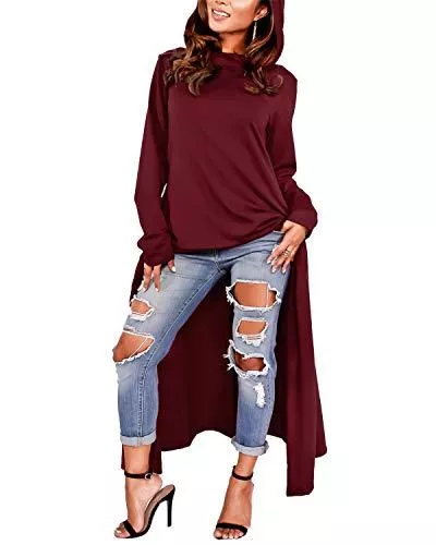 ZANZEA Kapuzenpullover ZANZEA Damen Unregelmäßige Strick Oversize Langarm Pullikleid Longshirt Top Minikleid