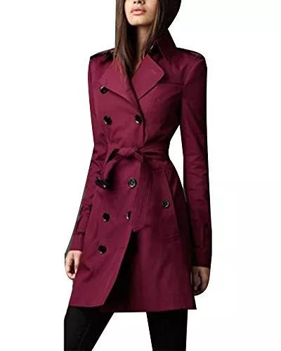 PengGengA Mäntel PengGengA Damen Revers Elegant Trenchcoat Zurück Geteilt Übergang Kurzer Absatz Klassischer Mantel Jacke Trench Mit Gürtel