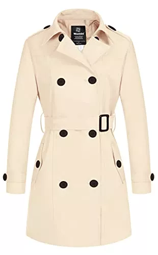 Wantdo Mäntel Wantdo Damen Herbst Jacke Winddichte Cabanjacke mit Schulterknöpfen Schulterklappen Slim Fit Lange Jacken Verstellbare Gürtel Mantel
