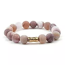 ZMMZYY Schmuck ZMMZYY Stone Bracelet, Mode Cognac Naturstein Charme Bracelet Frauen Achate Jaspers Quarz perlen Gold Schmuck Rohr 10 mm