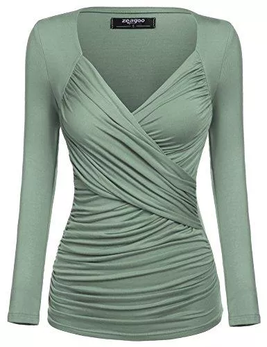 Zeagoo Langarmblusen Zeagoo Damen V-Ausschnitt Langarmshirt Tunika Bluse Obertail T-Shirt mit Rüschen