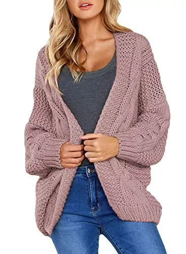Aleumdr Strickjacken Aleumdr Strickjacke Damen Grobstrick Strickmantel strickcardigan Damen Herbst Winter Casual Open Front Sweater Cardigan Cover Up Patchwork Outwear S-XXL