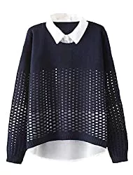 Minibee Pullover & Strickmode Minibee Damen Pan-Kragen Strickpullover Casual Pullover Sweatshirt