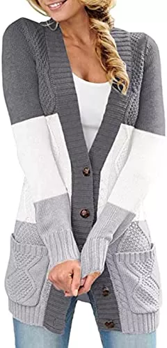 Aleumdr Strickjacken Aleumdr Damen Strickjacke Casual Cardigan Damen Strickmantel Strickpullover Herbst Winter Outwear mit Taschen und Langarm