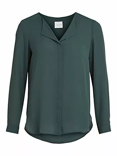 VILA Langarmblusen Vila Female Hemd High Low geteilter Kragen