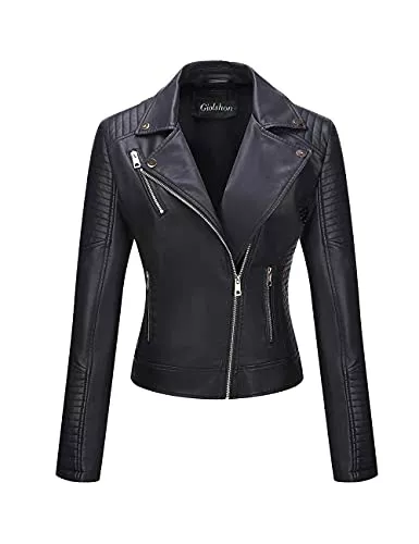 Giolshon Jacken Giolshon Frauen Kurz Jacke aus Kunstleder Jacke,Motorrad Jacke
