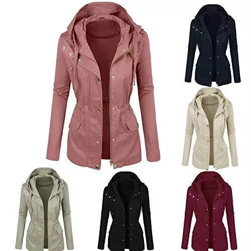 Dantazz Jacken Dantazz Damen Lederjacke mit Kapuze Kurze Wasserdicht Outdoorjacke Leicht Winterjacke Winddichte Softshelljacke Einfarbig Übergangsjacke Mode Sportjacke Motorradjacke Lederblusen