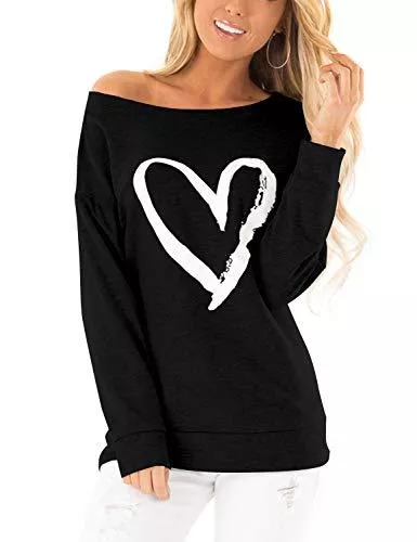 Blooming Pullover & Strickmode Blooming Jelly Pullover Damen Sweatshirt Schulterfrei Oberteile Langarmshirt Casual Top Pulli Tshirt Oberteil