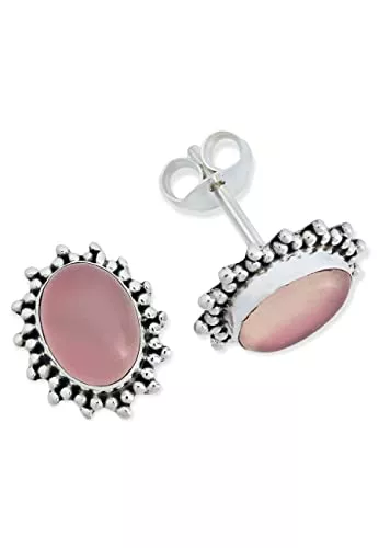 mantraroma Schmuck Ohrstecker Ohrringe Silber 925 Sterlingsilber Rosenquarz rosa Stein (Nr: MOS 54-07)