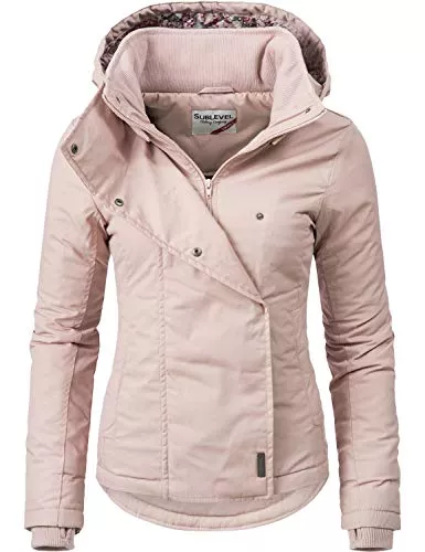 Sublevel Jacken Sublevel Damen Winterjacke mit Kapuze | Gemusterte Jacke im Sportlichen Look in Rot, Blau, Weiß &amp; Schwarz