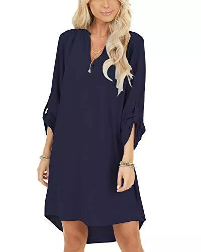 YOINS Freizeit YOINS Damen Kleider Tshirt Kleid Sommerkleid für Damen Brautkleid Langarm Minikleid Kleid Langes Shirt V-Ausschnitt Lose Tunika mit Bowknot Ärmeln