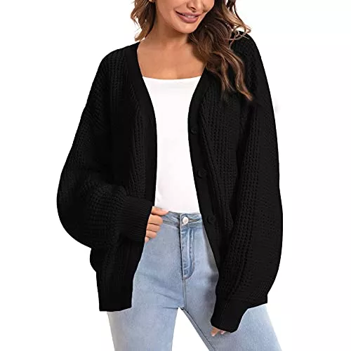 wenyujh Strickjacken wenyujh Strickjacke Damen Grobstrick Kimono Cardigan Strickmantel Elegant Langarm Sweater Herbst Winter Strickcardigan Open Front Mantel Jacke Tops Outwear Cover Up mit Knopf