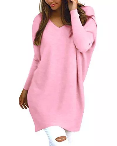 Style Dome Pullover & Strickmode Style Dome Pullover Damen Casual Langarmshirt Tunika V-Ausschnitt Loose Langarm Oberteile Longshirt