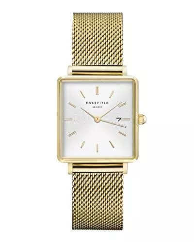 Rosefield Uhren Rosefield Damenuhr The Boxy Gold Eckiges Gehäuse - Weißes Zifferblatt &amp; Mesh Gold Band QWSG-Q03