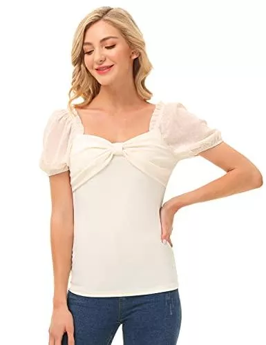 SCARLET DARKNESS Kurzarmblusen SCARLET DARKNESS Damen Oberteil Renaissance Groß Bow-Knot Verziert T-Shirt Elegant Kurzarm Tops