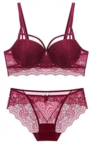 SHEKINI Unterwäsche & Dessous SHEKINI Push Up BH Set,Damen Bügel BH Set Spitze BH und Slip Nicht Abnehmbarer Bra Panty Lingerie Unterwäsche Dessous Set mit Hakenverschluss und Verstellbare Träger