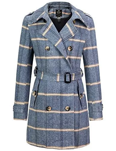Wantdo Mäntel Wantdo Damen Zweireihiger Erbsenmantel Winter Mid-Long Trenchcoat mit Gürtel