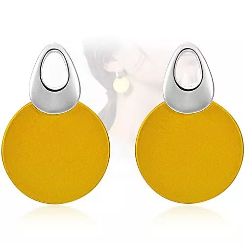 Unbekannt Schmuck Viennois Runde geschwungene baumelnde Ohrringe mit matten Farbscheiben für Frauen, Schmuck, Geschenke (gelb)