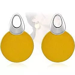 Unbekannt Schmuck Viennois Runde geschwungene baumelnde Ohrringe mit matten Farbscheiben für Frauen, Schmuck, Geschenke (gelb)